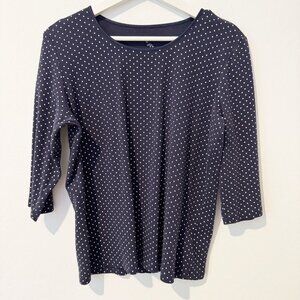 Christopher & Banks Polka Dot 3/4 Sleeve Top Business Casual Shirt Chic Work XL